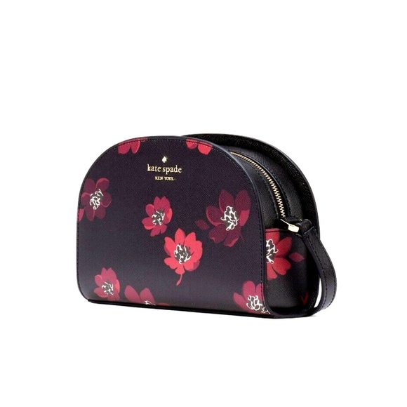 New Kate Spade Perry Saffiano PVC Dome Crossbody Floral Black Multi - Picture 2 of 4